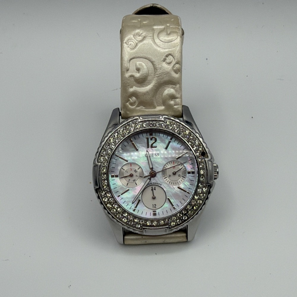 GUESS Watch G95432L Y2K Retro McBling Logo Strap Needs Battery Missing 1 Crystal
